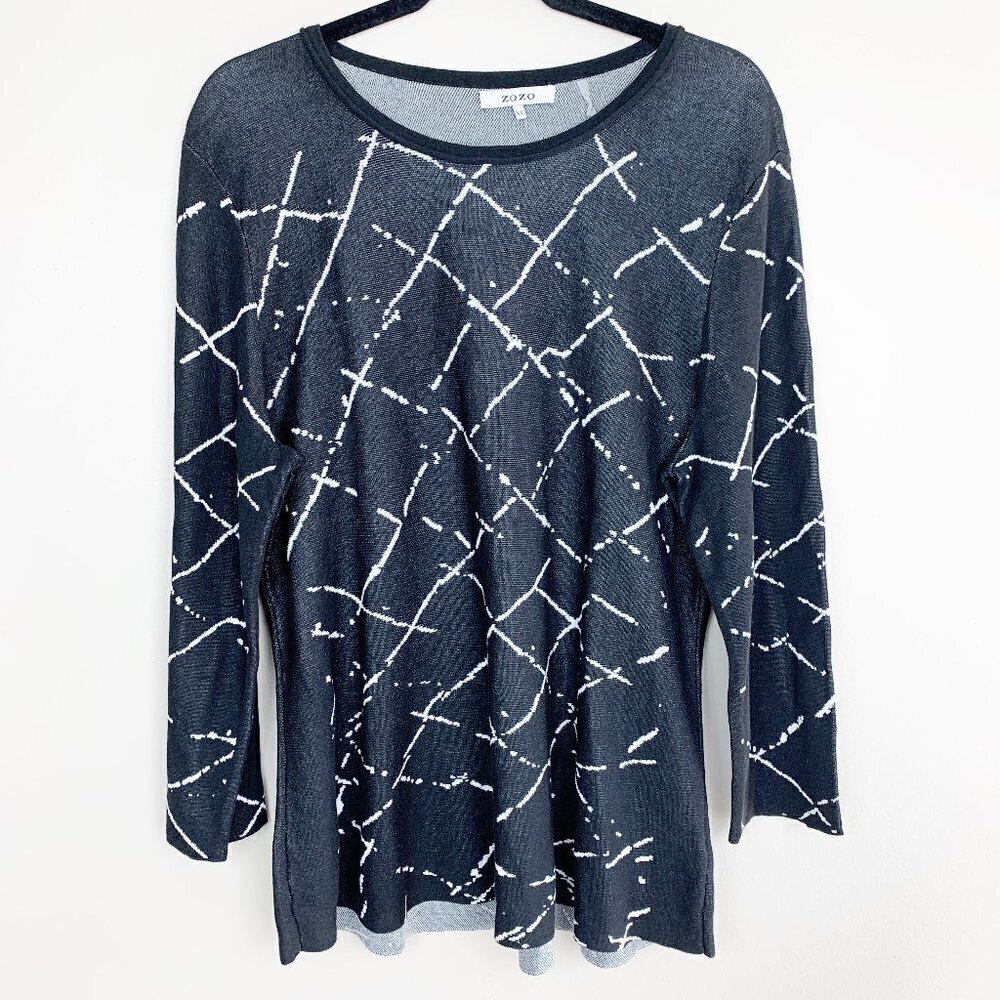 ZOZO Abstract Print Raw Hem Cotton Viscose Blend Scoop Neck Sweater XL
